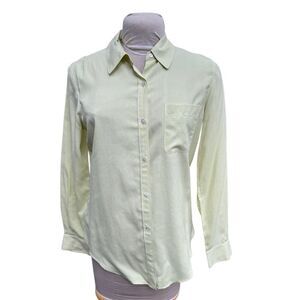 Ann Taylor 100% Silk Blouse Light Green Button Front Classic Quiet Elegance